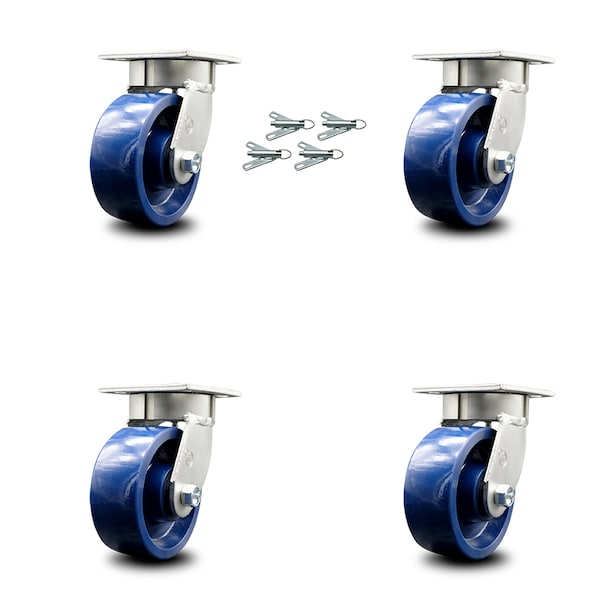5 Inch Kingpinless Solid Poly Wheel Swivel Caster Set with Swivel Lock SCC